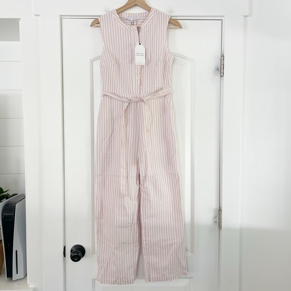 English Factory Pants - English Factory Pink Stripe Sleeveless Jumpsuit - XS